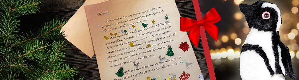 letter from Santa and penguin Zoodopt plush